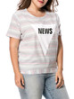Casual Round Neck Letters Striped Plus Size T-Shirt