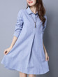 Casual Turn Down Collar Vertical Striped Shift Dress