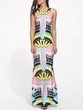 Casual Round Neck Dacron Printed Split Maxi-dress