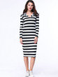 Casual Black White Hooded Striped Plus Size Bodycon Dress