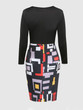 Casual Color Block Geometric Round Neck Plus Size Bodycon Dress