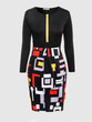 Casual Color Block Geometric Round Neck Plus Size Bodycon Dress