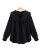 Casual Doll Collar Plain Plus Size Blouse With Ruffle Trim Detail