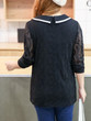 Casual Doll Collar Contrast Trim Hollow Out Plus Size Blouse