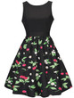 Casual Round Neck Cherry Printed Sleeveless Skater Dress