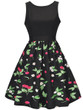 Casual Round Neck Cherry Printed Sleeveless Skater Dress