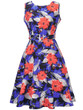 Casual Colorful Round Neck Belt Floral Printed Skater Dress