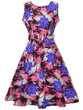 Casual Colorful Round Neck Belt Floral Printed Skater Dress