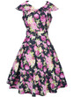 Casual Retro Lapel Belt Skater Dress In Floral Printed