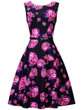 Casual Courtly Round Neck Belt Floral Printed Skater Dress