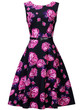 Casual Courtly Round Neck Belt Floral Printed Skater Dress