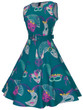 Casual Round Neck Belt Dramatic Mask Printed Skater Dress