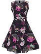 Casual Round Neck Belt Dramatic Mask Printed Skater Dress