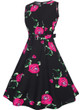 Casual Round Neck Belt Vintage Floral Printed Skater Dress