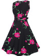 Casual Round Neck Belt Vintage Floral Printed Skater Dress
