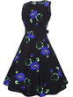 Casual Round Neck Belt Vintage Floral Printed Skater Dress
