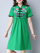 Casual Band Collar Contrast Trim Embroidery Shift Dress