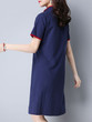 Casual Band Collar Contrast Trim Embroidery Shift Dress