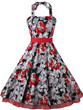 Casual Exquisite Halter Bowknot Skater Dress In Floral Printed
