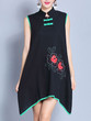 Casual Band Collar Asymmetric Hem Contrast Trim Pocket Printed Shift Dress