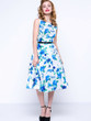 Casual Floral Printed Graceful Vintage Boat Neck Skater Dress