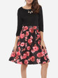 Casual Boat Neck Dacron Floral Skater-dress