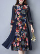 Casual Band Collar Patchwork Floral Printed Maxi Dress