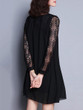 Casual Hollow Out Plain Round Neck Patchwork Chiffon Shift Dress