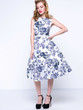 Casual Boat Neck Belt Floral Printed Fabulous Skater Dress