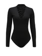 Casual Band Collar Lace-Up Hollow Out Plain Bodysuit