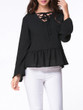 Casual V-Neck Lace-Up Ruffled Hem Bell Sleeve Blouse