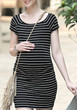 Casual Black-White Striped Round Neck Short Sleeve Plus Size Casual Maternity Mini Dress