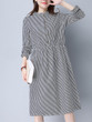 Casual Band Collar Pocket Vertical Striped Shift Dress