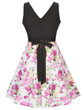 Casual Round Neck Bowknot Floral Printed Classic Skater Dress