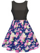 Casual Round Neck Bowknot Floral Printed Classic Skater Dress