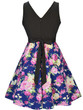 Casual Round Neck Bowknot Floral Printed Classic Skater Dress