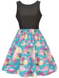 Casual Round Neck Bowknot Floral Printed Classic Skater Dress
