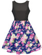 Casual Round Neck Bowknot Floral Printed Classic Skater Dress