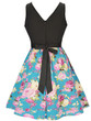 Casual Round Neck Bowknot Floral Printed Classic Skater Dress