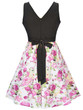 Casual Round Neck Bowknot Floral Printed Classic Skater Dress