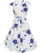 Casual Lapel Bowknot Belt Floral Printed Skater Dress