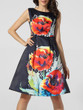 Casual Boat Neck Floral Printed Skater Dress