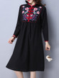 Casual Extraordinary Band Collar Slit Pocket Embroidery Shift Dress