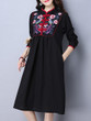 Casual Extraordinary Band Collar Slit Pocket Embroidery Shift Dress
