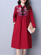 Casual Extraordinary Band Collar Slit Pocket Embroidery Shift Dress