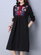 Casual Extraordinary Band Collar Slit Pocket Embroidery Shift Dress