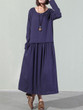 Casual Round Neck Solid Pocket Maxi Dress
