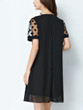 Casual Round Neck Hollow Out Plain Chiffon Shift Dress