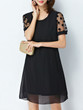 Casual Round Neck Hollow Out Plain Chiffon Shift Dress