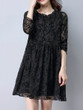 Casual Round Neck Hollow Out Plain Shift Dress